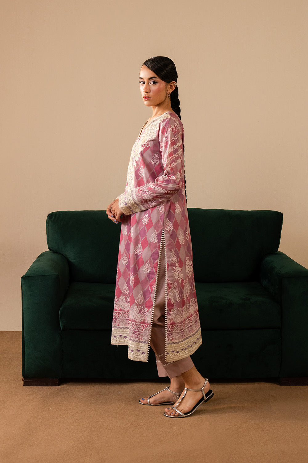 Off White Embroidered Lawn Shirt And Trouser