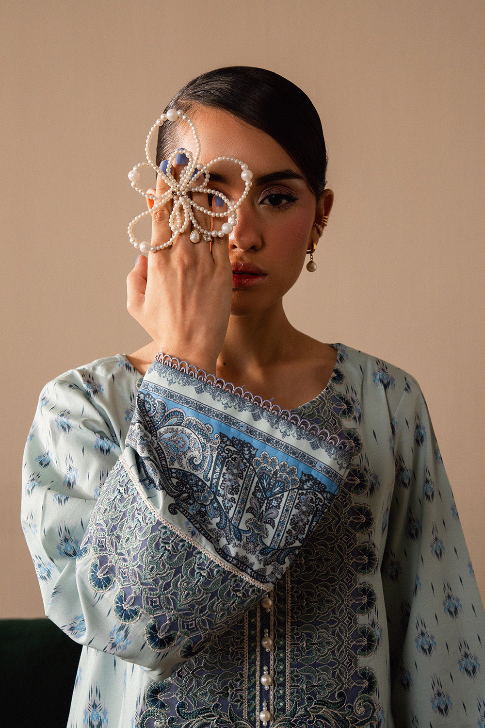 Light Blue Embroidered Lawn Pakistani Designer Dress