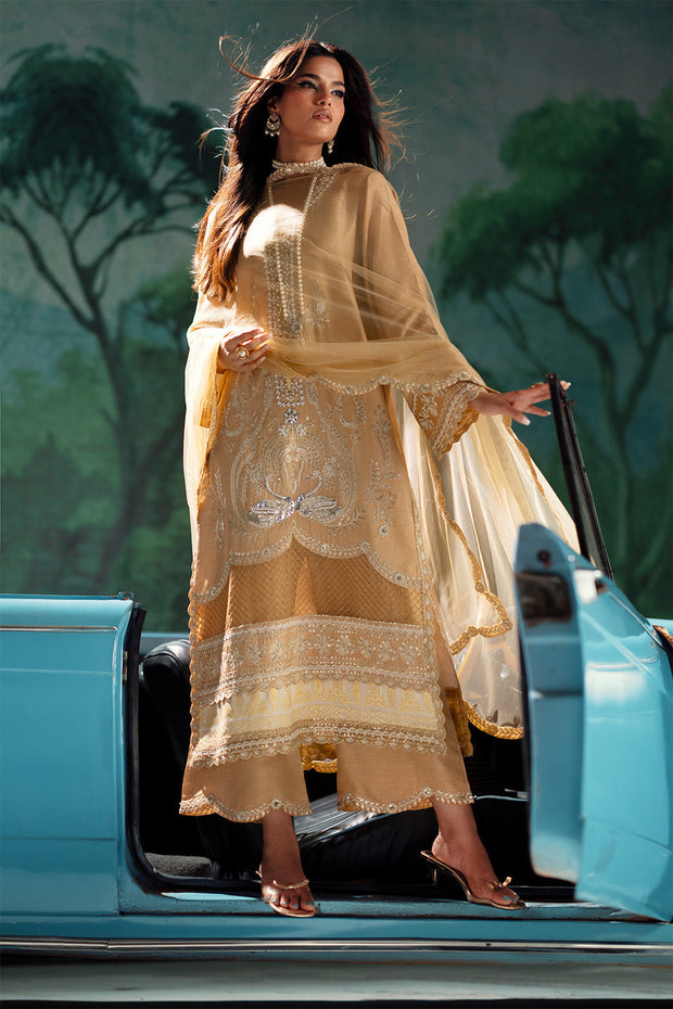 Yellow Embroidered Silk Ensemble Pakistani Party Dress