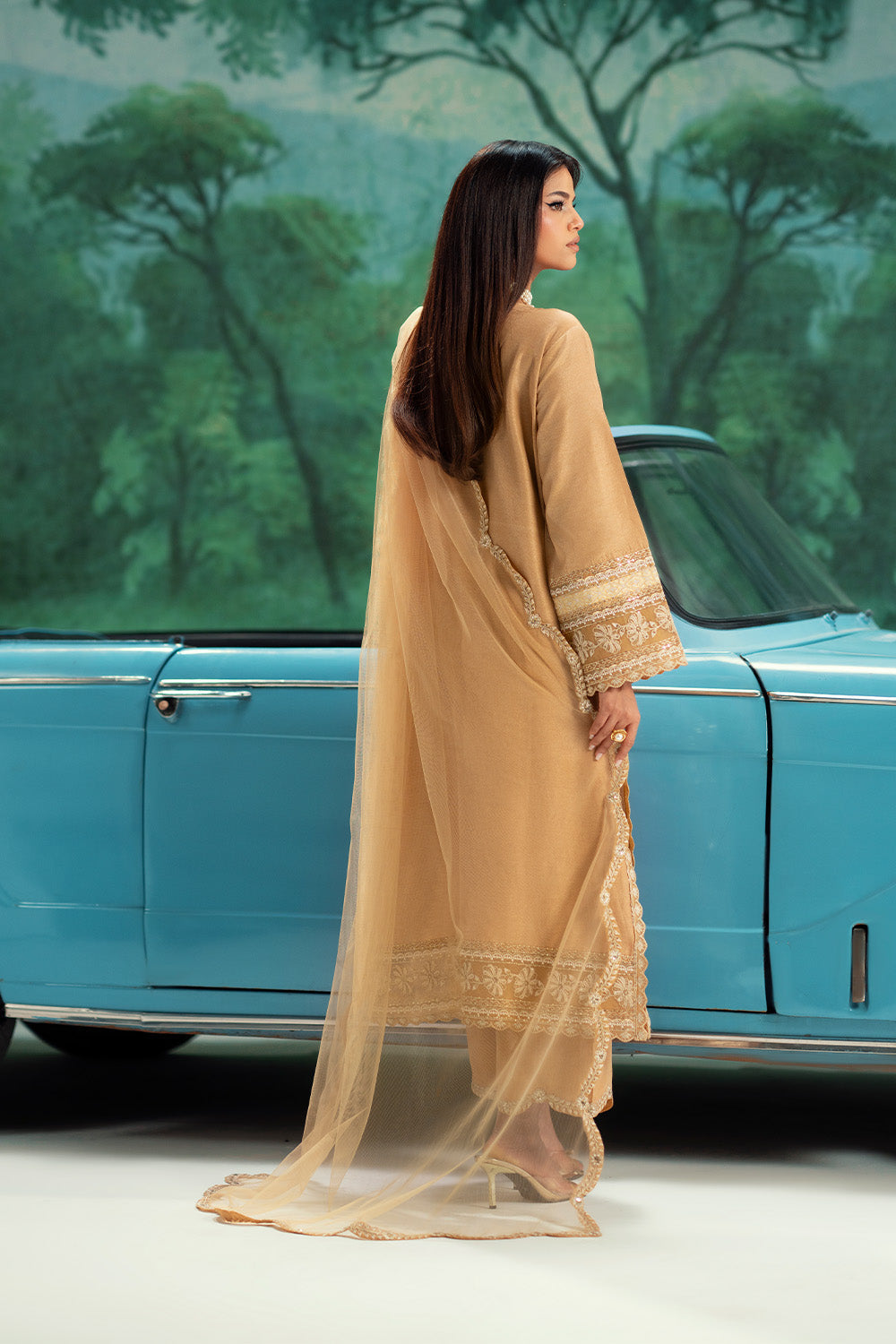 Yellow Embroidered Silk Ensemble Pakistani Party Dress