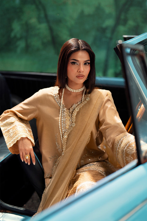 Yellow Embroidered Silk Ensemble Pakistani Party Dress