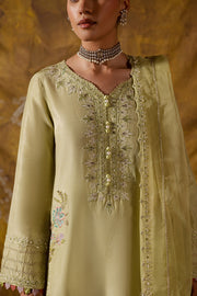 Lime Embroidered Organza Ensemble With Dupatta Pakistani Party