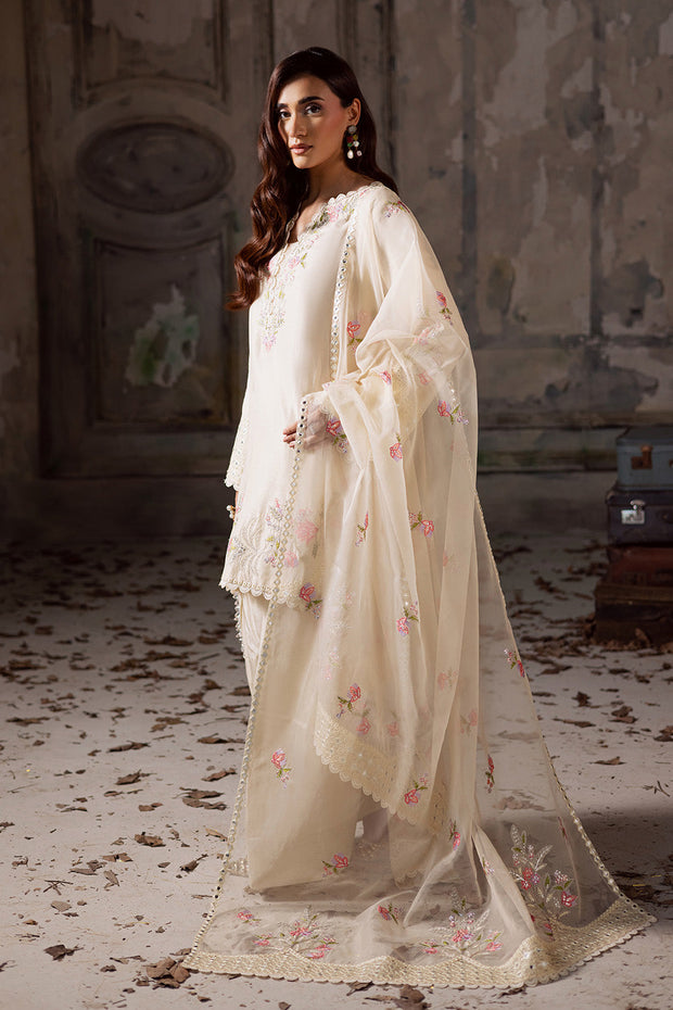 Ivory Embroidered Organza Ensemble With Dupatta Pakistani