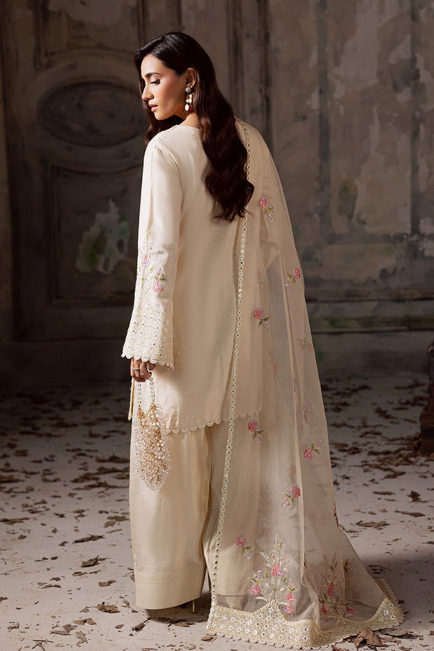 Ivory Embroidered Organza Ensemble With Dupatta Pakistani