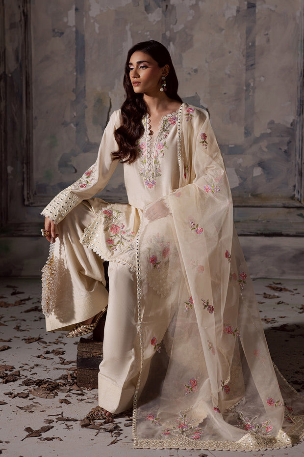 Ivory Embroidered Organza Ensemble With Dupatta Pakistani