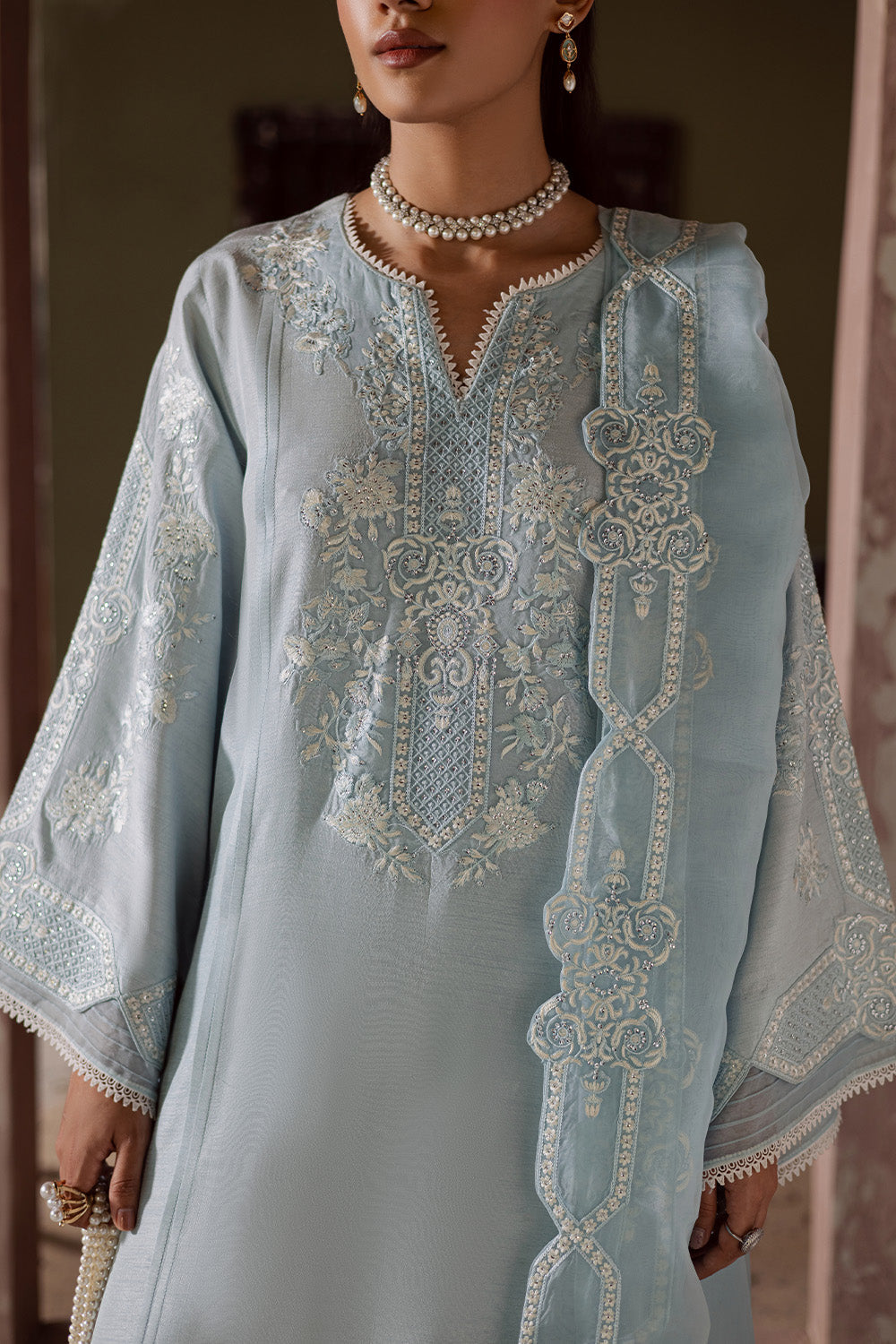 Grey Embroidered Organza Ensemble With Dupatta Pakistani Dress