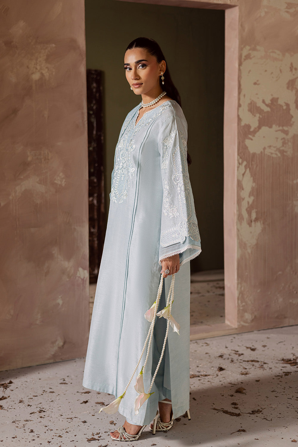 Grey Embroidered Organza Ensemble With Dupatta Pakistani Dress