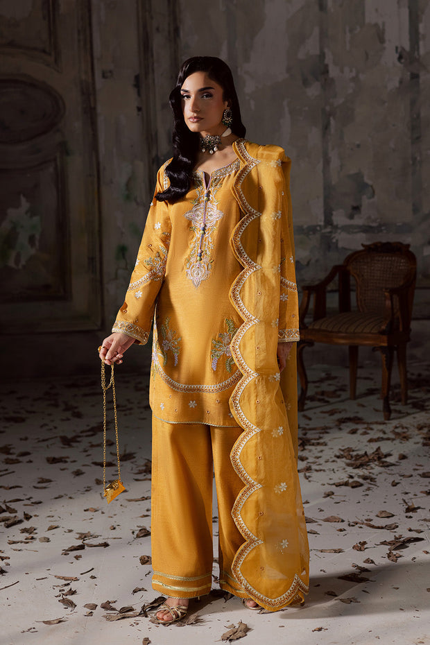 Charcoal Embroidered Organza Ensemble With Dupatta Pakistani