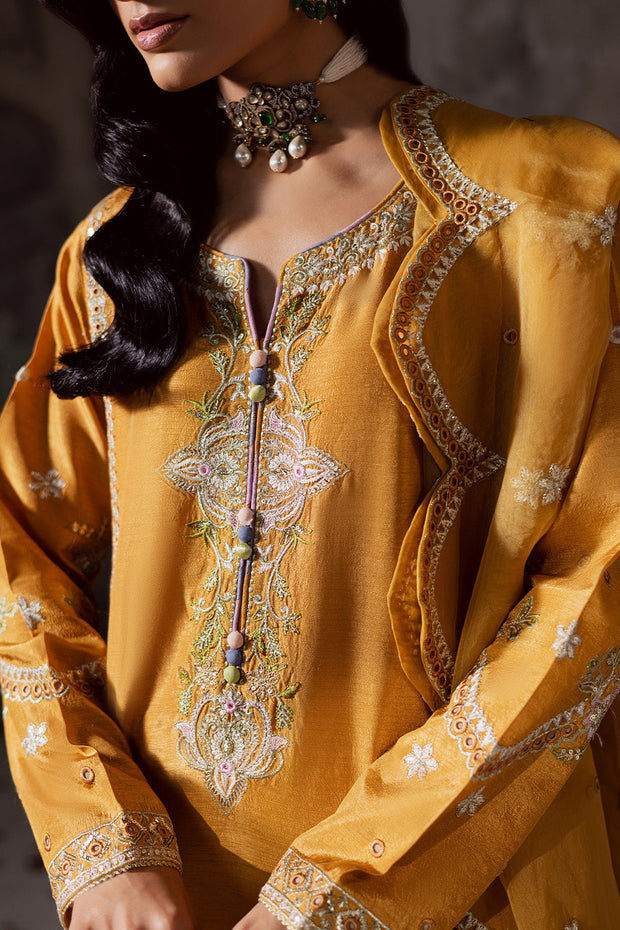 Charcoal Embroidered Organza Ensemble With Dupatta Pakistani