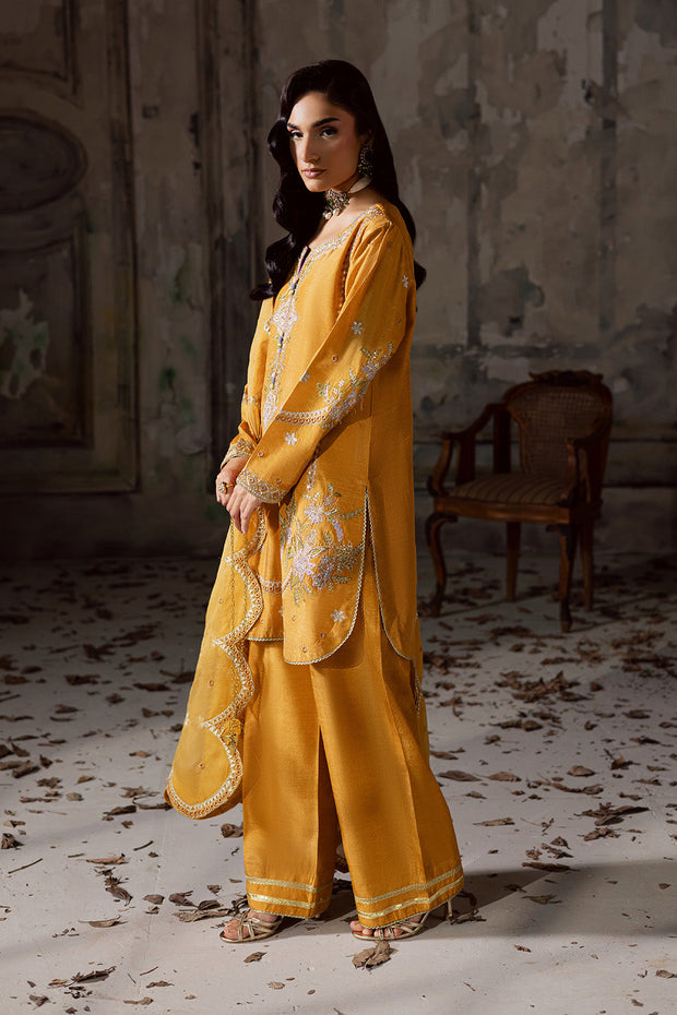 Charcoal Embroidered Organza Ensemble With Dupatta Pakistani
