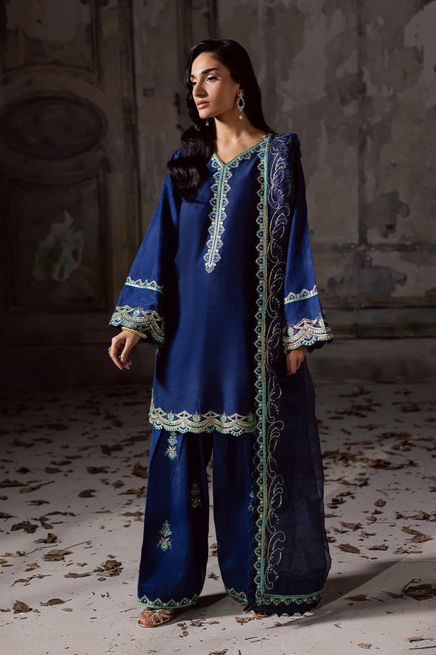 Blue Embroidered Organza Ensemble With Dupatta Pakistani