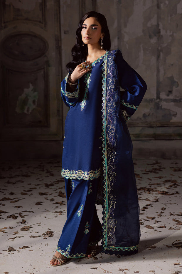 Blue Embroidered Organza Ensemble With Dupatta Pakistani