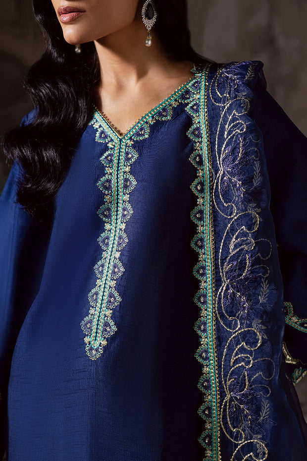 Blue Embroidered Organza Ensemble With Dupatta Pakistani