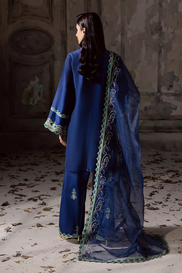 Blue Embroidered Organza Ensemble With Dupatta Pakistani