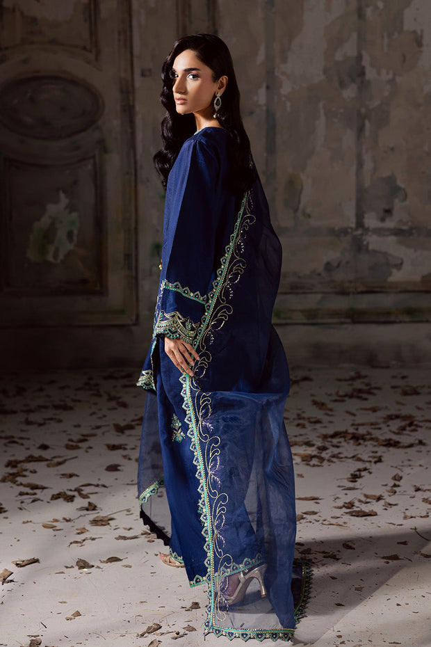 Blue Embroidered Organza Ensemble With Dupatta Pakistani