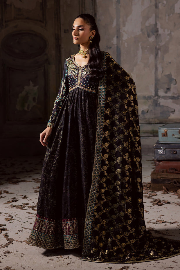 Black Embroidered Cotton Gown With Dupatta Pakistani Dress