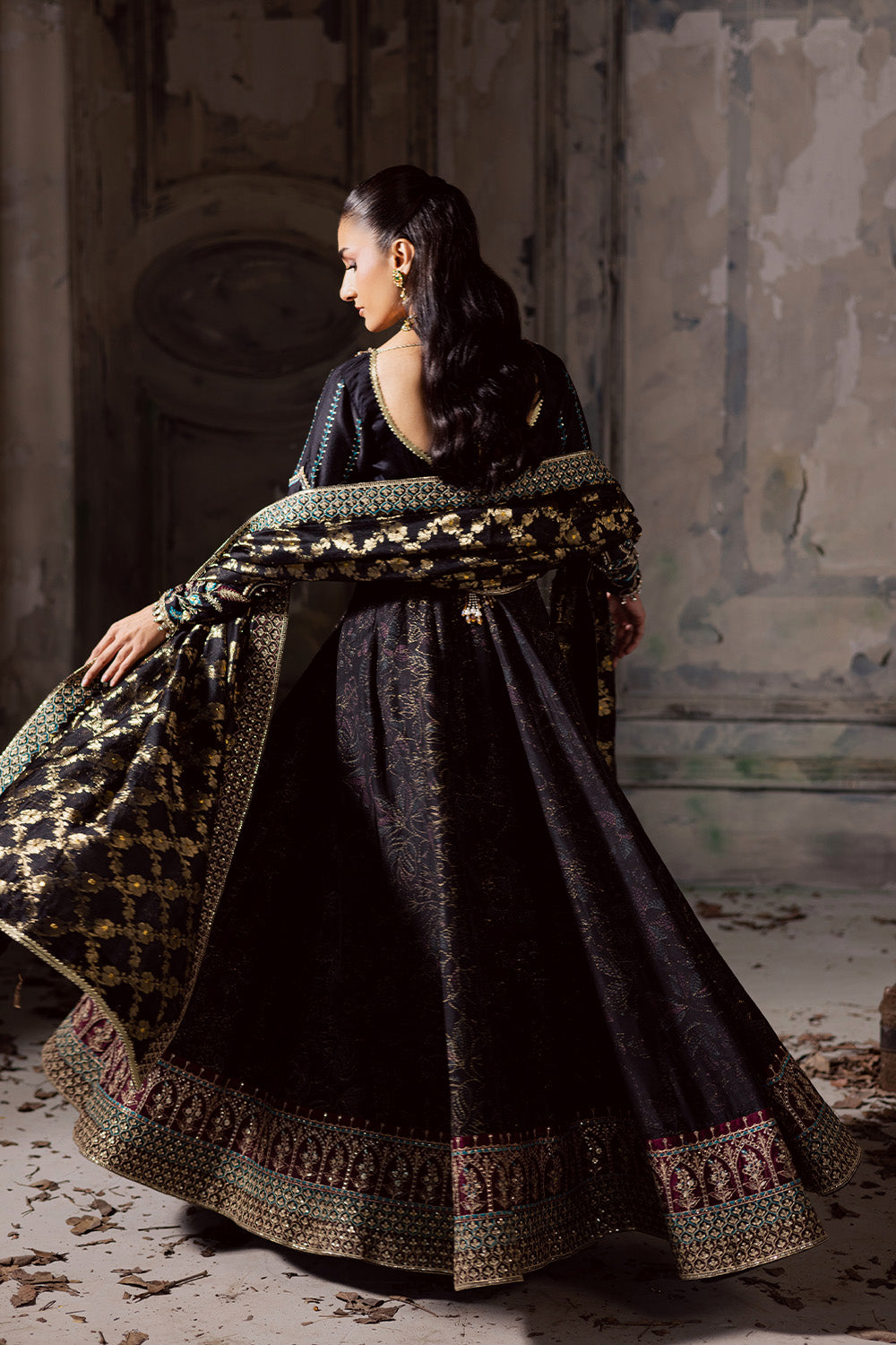 Black Embroidered Cotton Gown With Dupatta Pakistani Dress