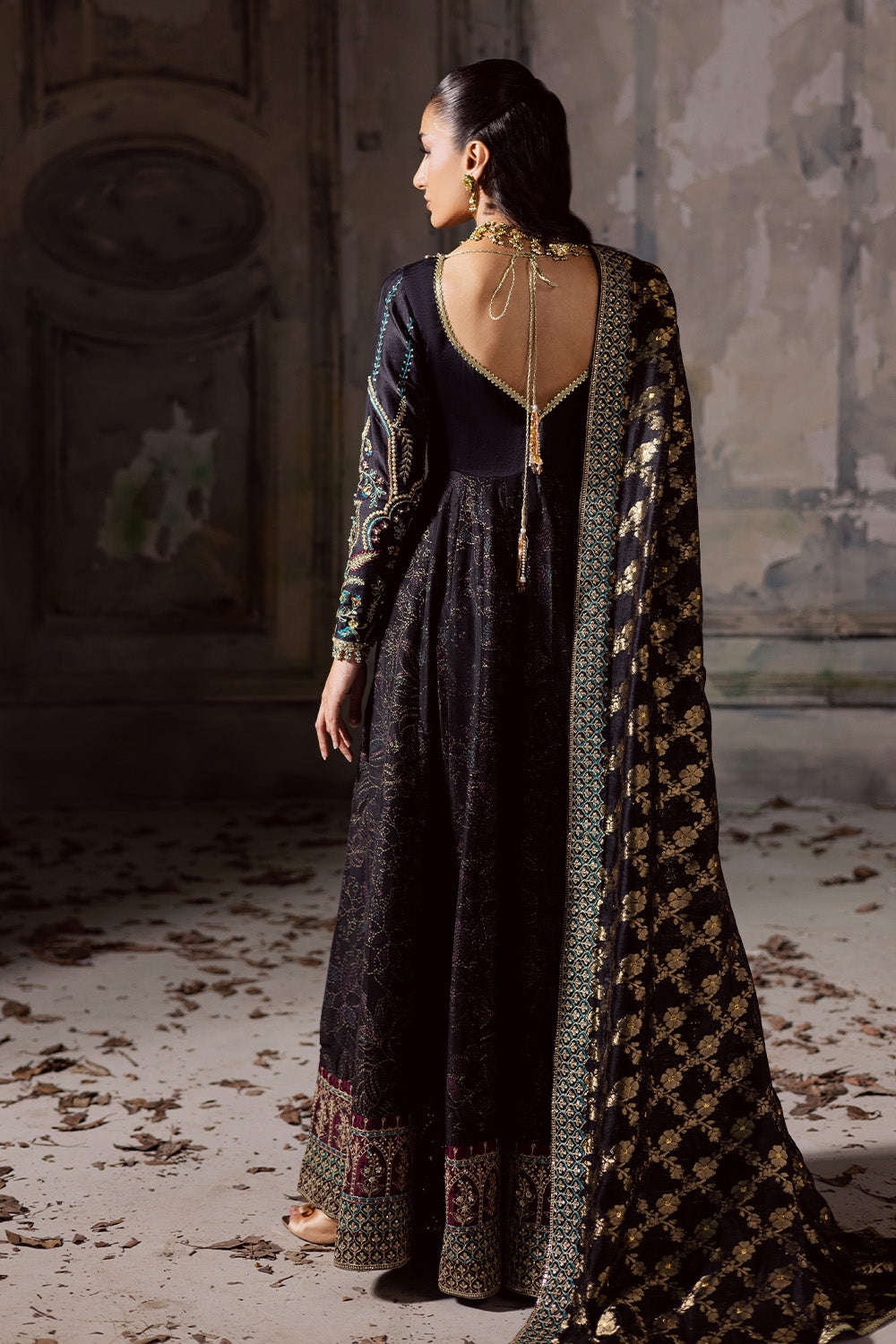 black dress with golden dupatta Golden Dupatta Black Golden Punjabi Suit Pure Dark Black Dress Material With Highlited Neck Accompanied By