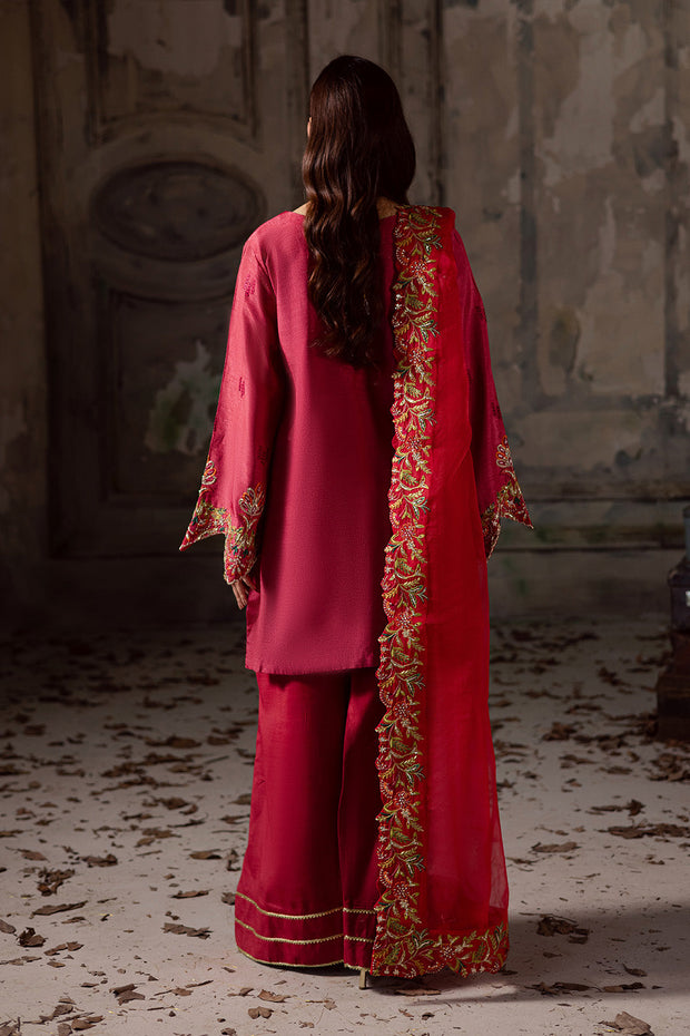 Red Embroidered Organza Ensemble With Dupatta Pakistani Party