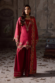 Red Embroidered Organza Ensemble With Dupatta Pakistani Party