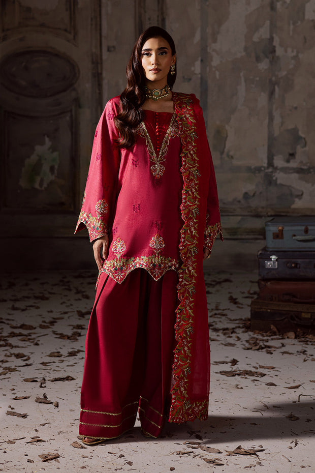 Red Embroidered Organza Ensemble With Dupatta Pakistani Party
