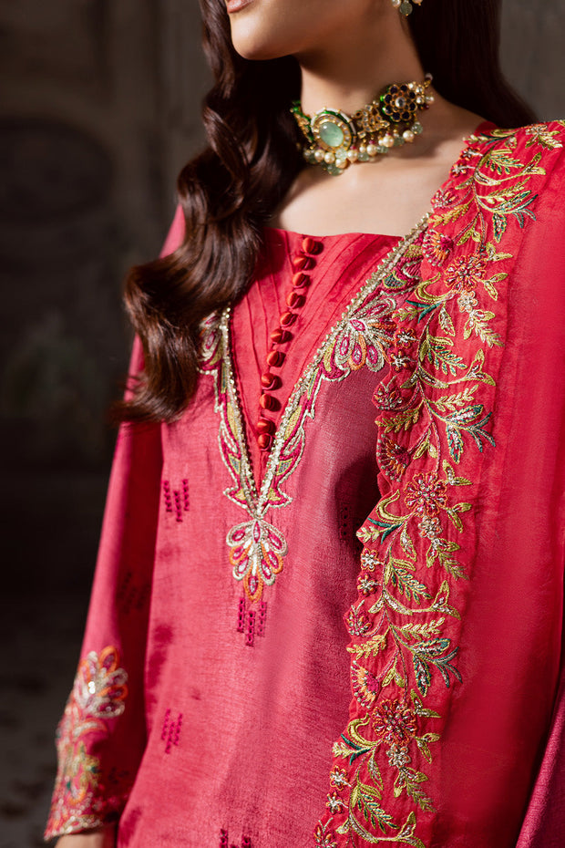 Red Embroidered Organza Ensemble With Dupatta Pakistani Party