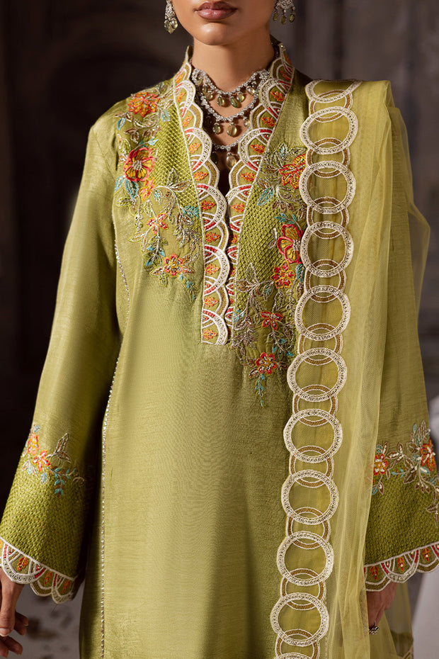 Green Embroidered Silk Ensemble With Dupatta Pakistani Designer