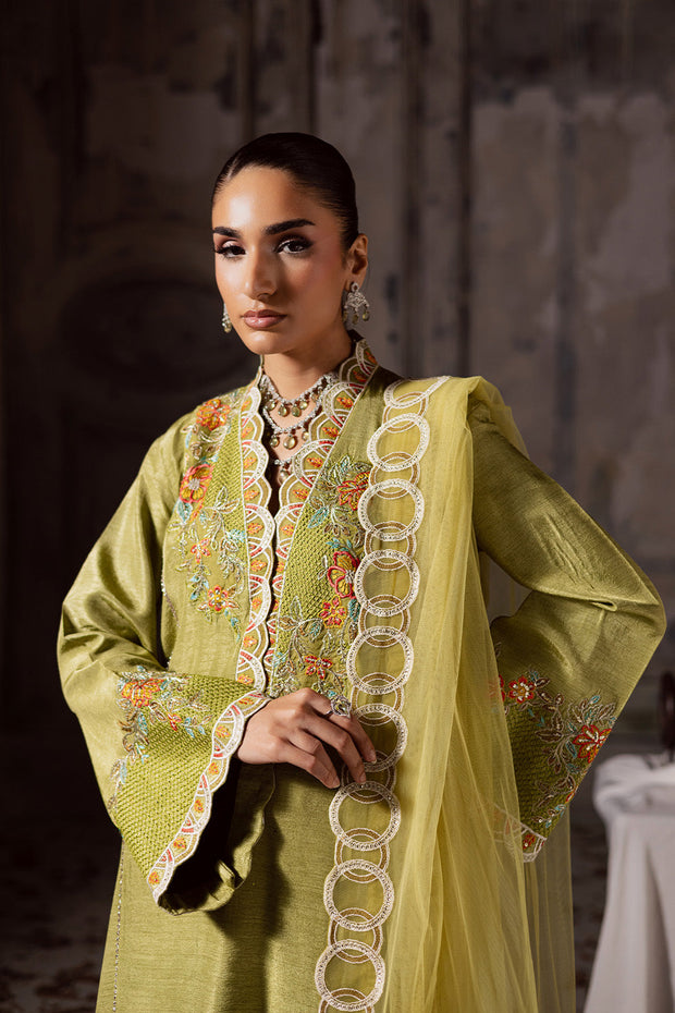 Green Embroidered Silk Ensemble With Dupatta Pakistani Designer