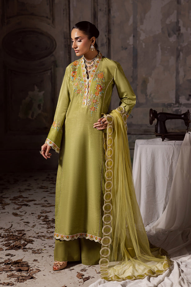 Green Embroidered Silk Ensemble With Dupatta Pakistani Designer