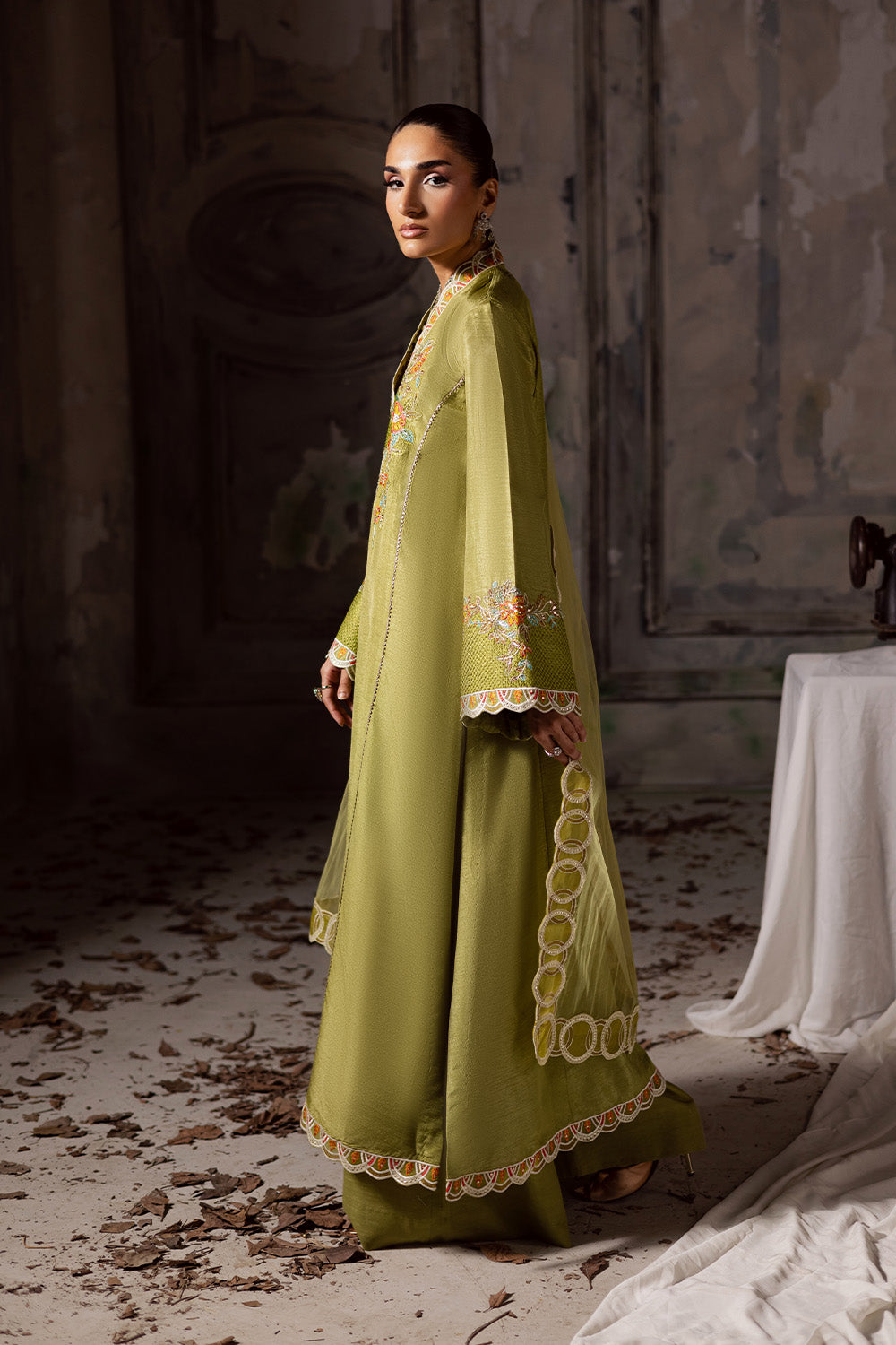Green Embroidered Silk Ensemble With Dupatta Pakistani Designer