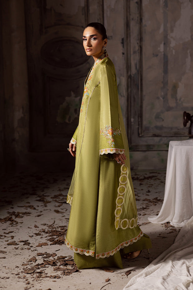 Green Embroidered Silk Ensemble With Dupatta Pakistani Designer