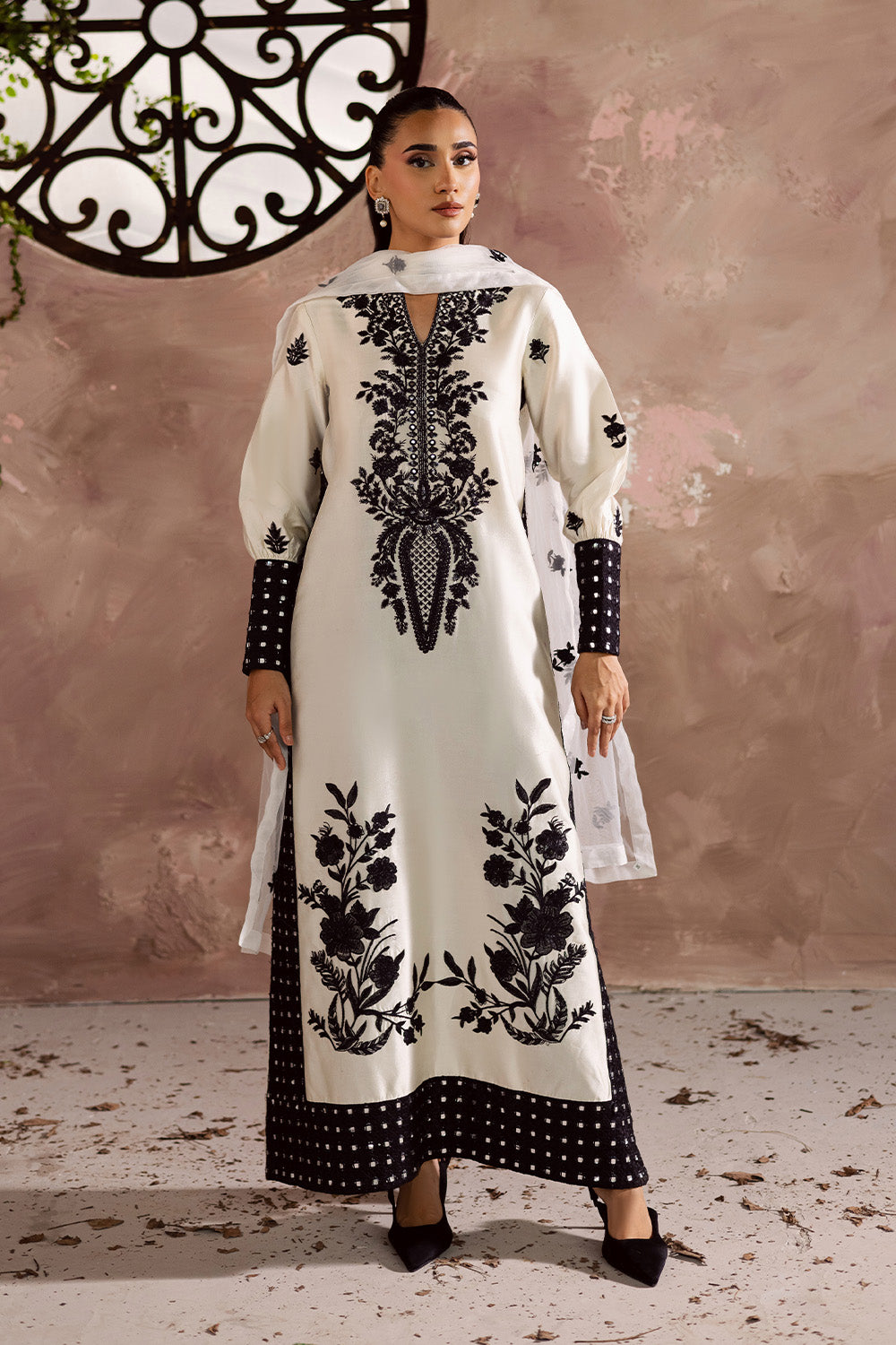 Dusty Pink Embroidered Silk Ensemble With Dupatta Pakistani Dress