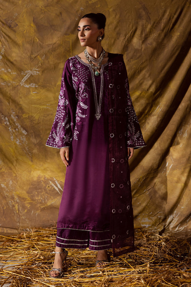 Olive Green Embroidered Organza Ensemble With Dupatta Pakistani