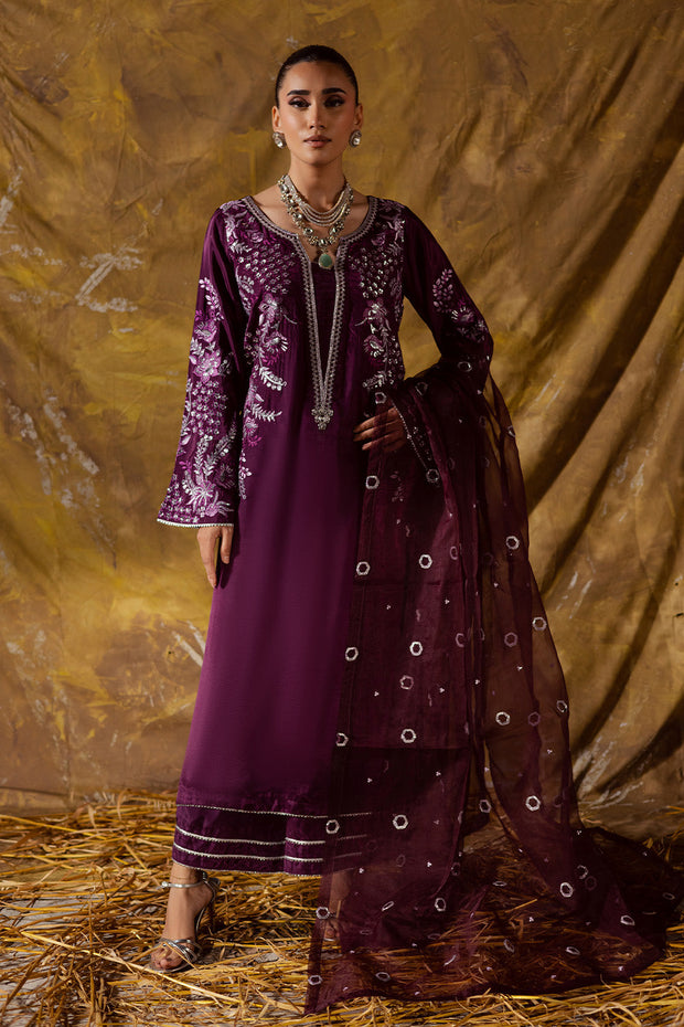 Olive Green Embroidered Organza Ensemble With Dupatta Pakistani