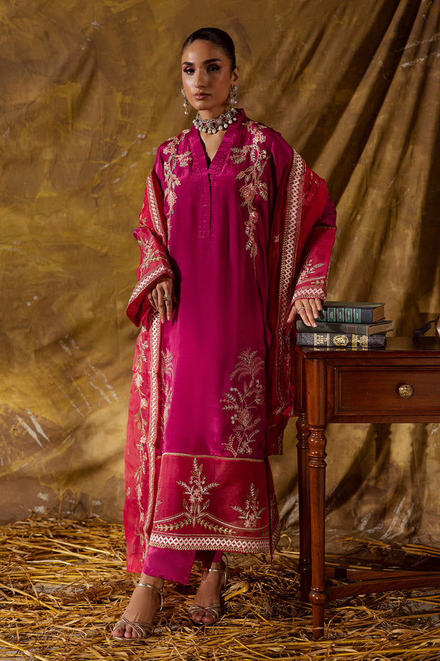 Red Embroidered Organza Ensemble With Dupatta Pakistani