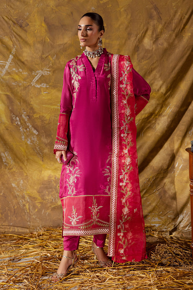 Red Embroidered Organza Ensemble With Dupatta Pakistani