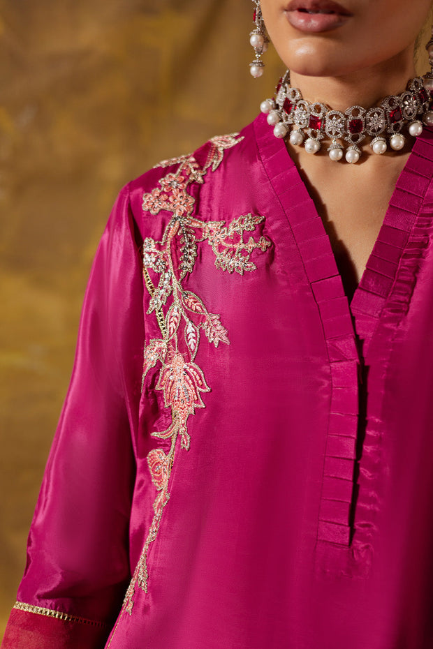 Red Embroidered Organza Ensemble With Dupatta Pakistani