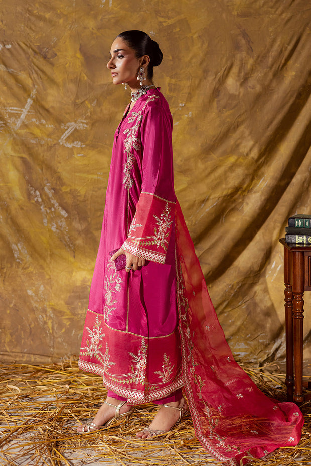 Red Embroidered Organza Ensemble With Dupatta Pakistani