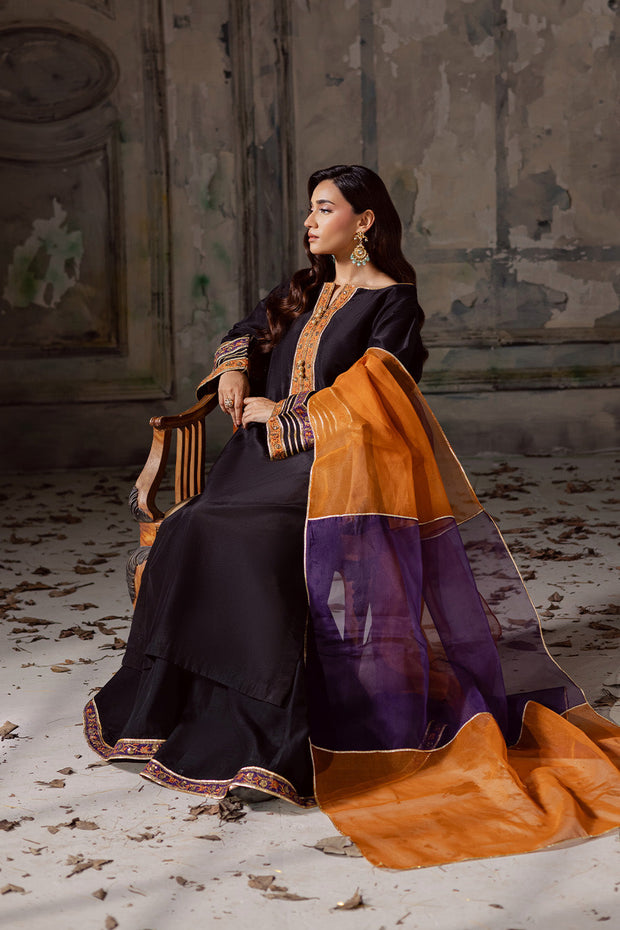 Black Embroidered Organza Ensemble With Dupatta Pakistani Dress