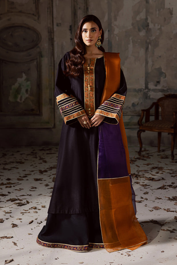 Black Embroidered Organza Ensemble With Dupatta Pakistani Dress