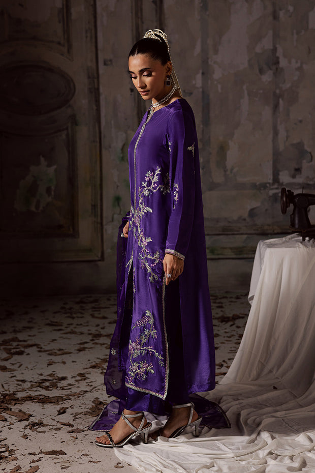 Purple Embroidered Organza Ensemble With Dupatta Pakistani