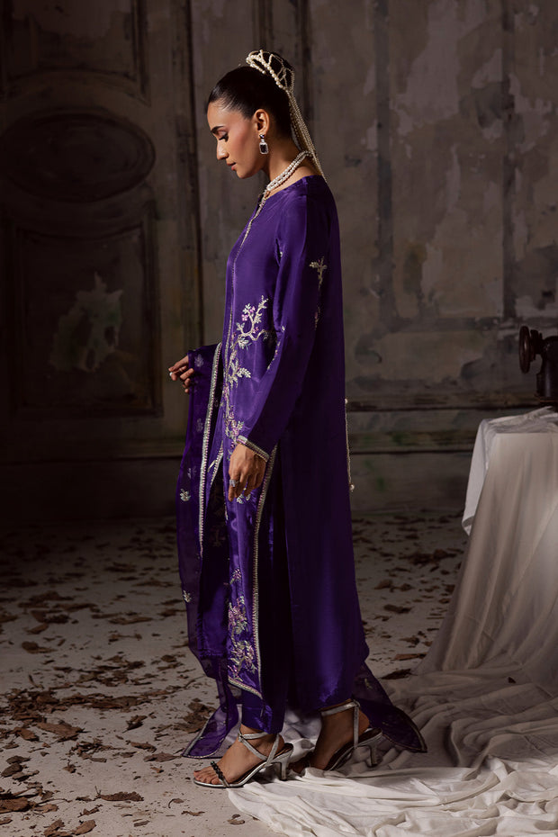 Purple Embroidered Organza Ensemble With Dupatta Pakistani