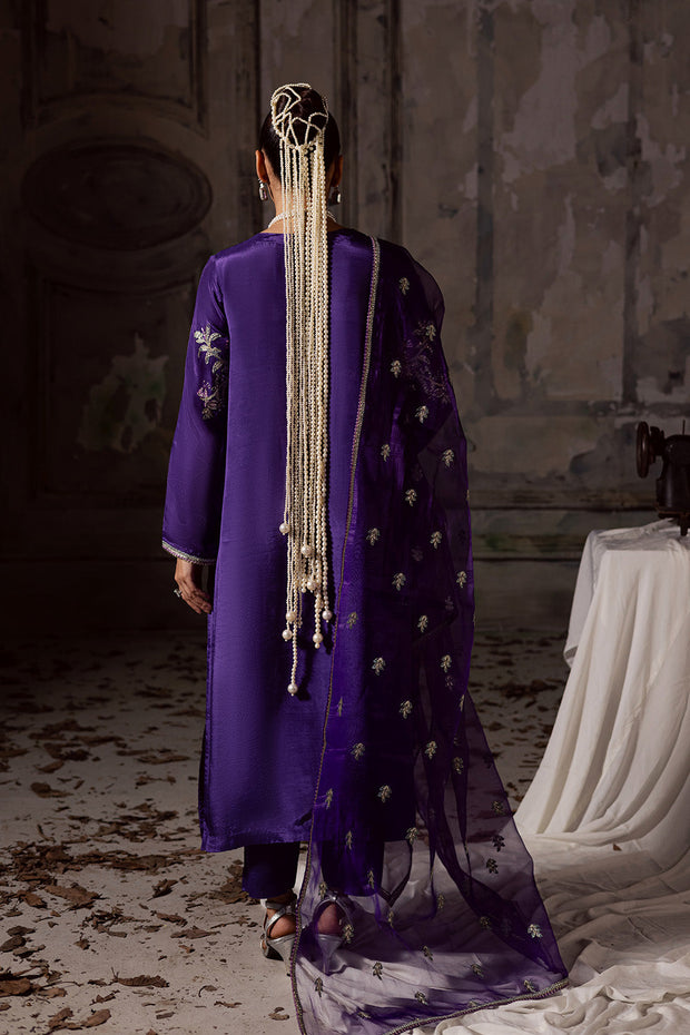 Purple Embroidered Organza Ensemble With Dupatta Pakistani