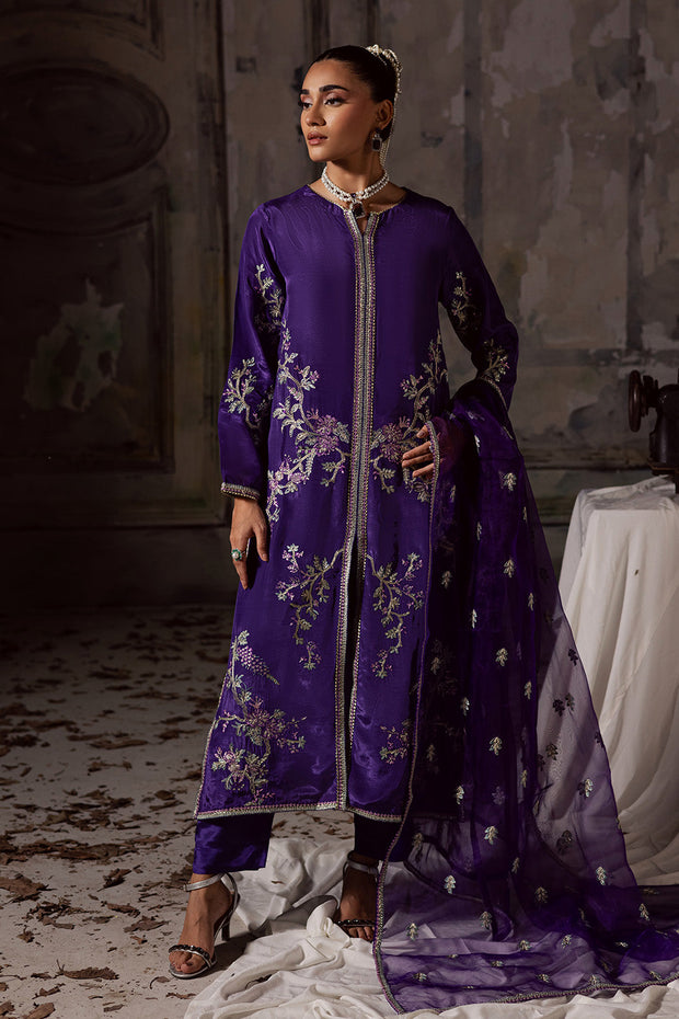 Purple Embroidered Organza Ensemble With Dupatta Pakistani