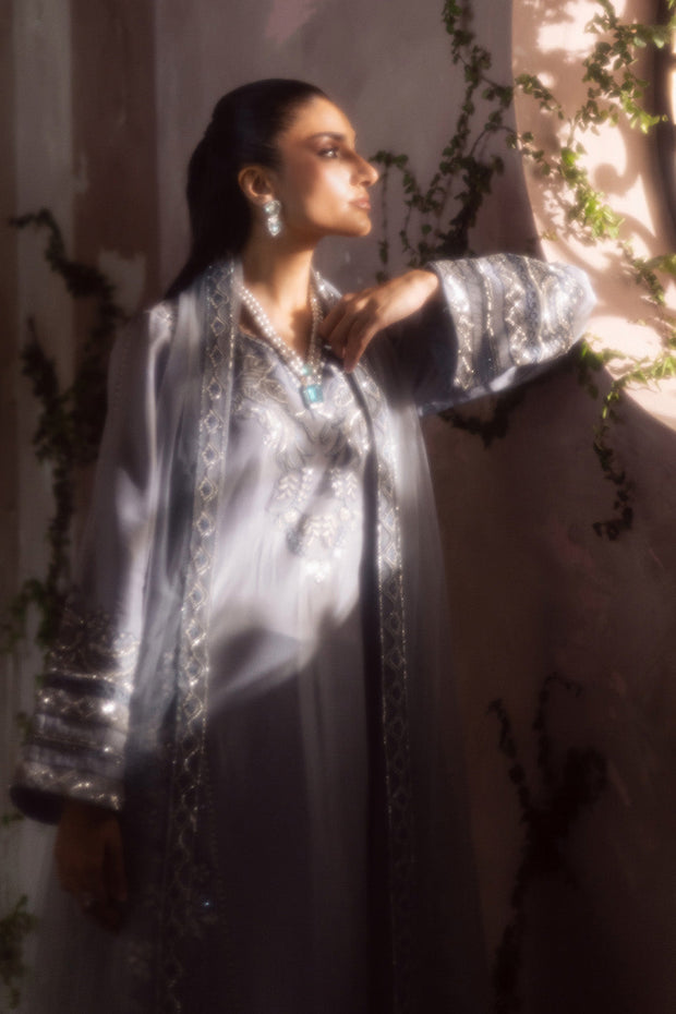 Charcoal Embroidered Silk Ensemble With Dupatta Pakistani Dress