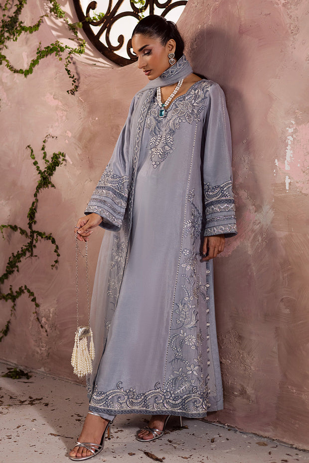 Charcoal Embroidered Silk Ensemble With Dupatta Pakistani Dress