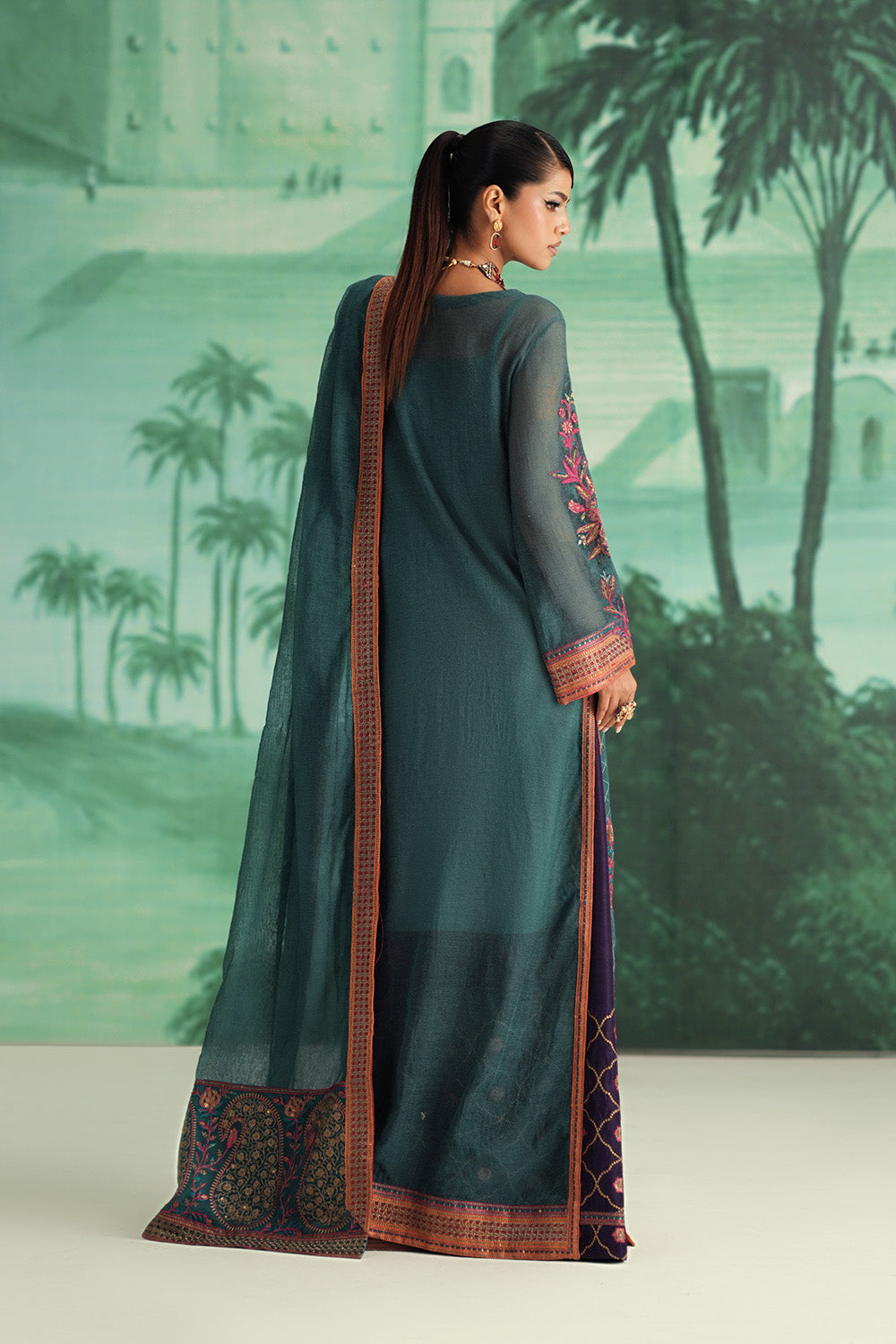 Orange Embroidered Cotton Ensemble Pakistani Dress