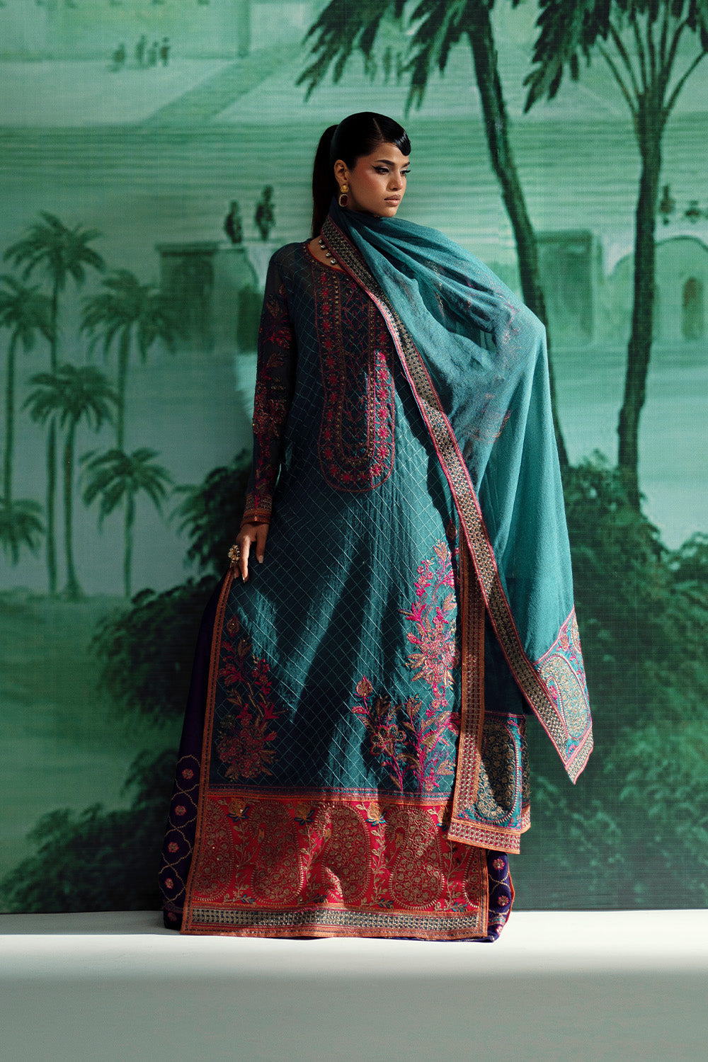 Orange Embroidered Cotton Ensemble Pakistani Dress