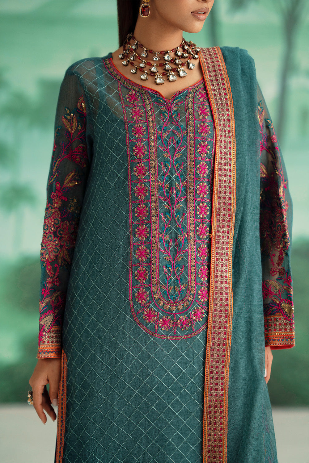 Orange Embroidered Cotton Ensemble Pakistani Dress