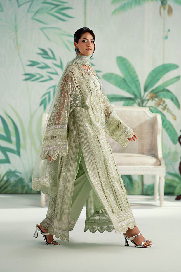 Green Embroidered Net Ensemble Pakistani Designer Dress